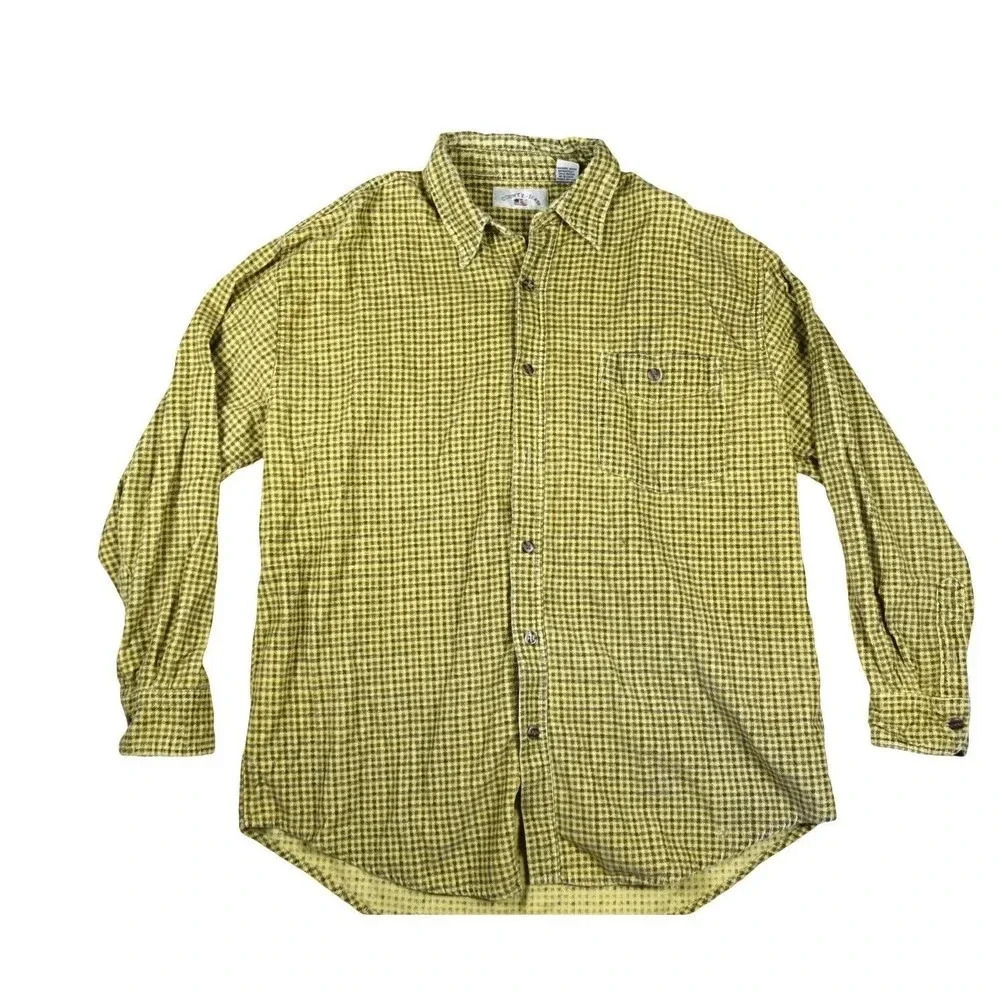 Vintage County Seat Rugged Wear Flannel Yellow Plaid Corduroy 90's Shacket Large